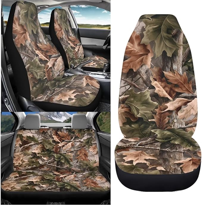 KEIAHUAN Camo Hunting Design Car Seat Covers for Front and Rear Front Bucket Seat Protector & Rear Bench Seat Covers Universal Fit for Most Vehicle Truck, SUV, Sedan, Car 4 PCS