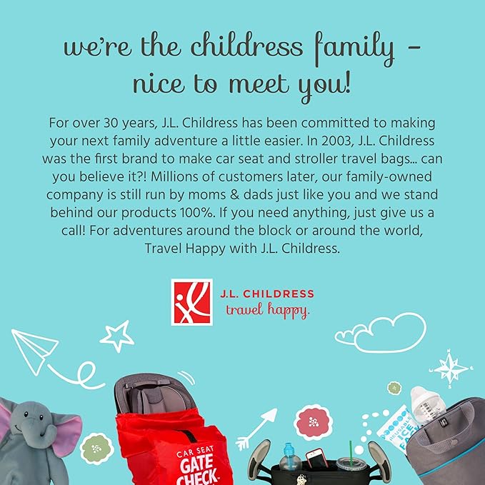 J.L. Childress Gate Check Bag for Car Seats - Travel Bag for Airplane, Fits All Baby & Infant Car Seats, Airport Accessories for Gate Check, Flying Essentials, Padded Backpack Straps - Deluxe, Grey