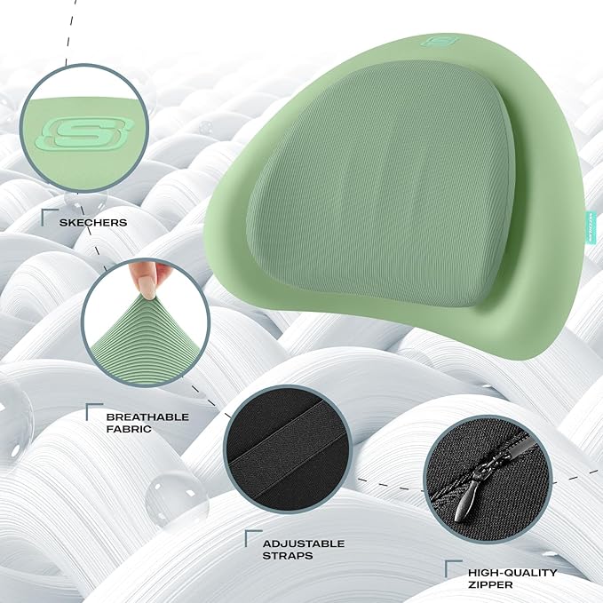 Skechers Lumbar Pillow Premium Memory Foam, Double-Layer-Office Chair Cushion for Tailbone Pain Relief,Butt Pillow for Office Chair,Car seat Cushion,Long Sitting Office Workers,and Car Drivers,Green