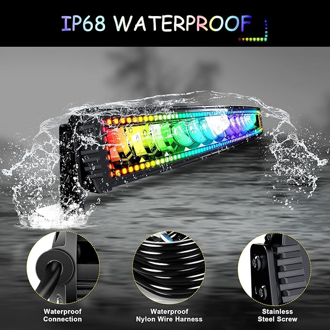 32" Curved RGB LED Light Bar 2X 4 Flood LED Pods with Chasing RGB Halo 16 Solid Colors Offroad Driving Fog Lights with Switch Wiring Harness