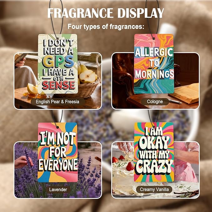 Funny Groovy Pop Car Air Freshener 4 Pcs, 70s Retro Y2K Sarcastic Humor Quote Hanging Air Freshener for Cars Closet Drawer Books, Funny Car Accessories for Women