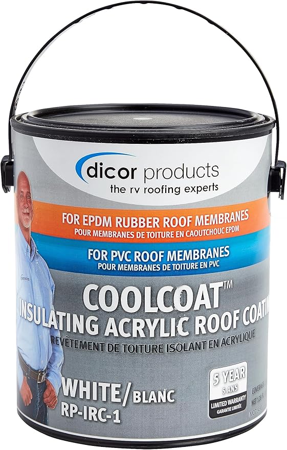 Dicor RP-IRC-1 CoolCoat Roof Coating - White, High-Performance Formula, 1 Gallon