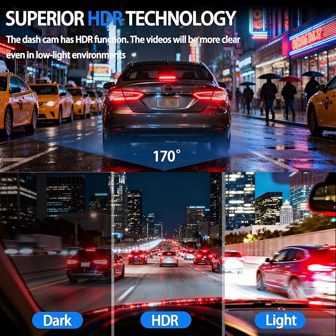 Dash Cam Front and Rear with 32GB Card, Dash Camera for Cars 1080P Front and 720P Rear, Loop Recording, Night Vision, HDR, G-Sensor, Reversing lmage Assist