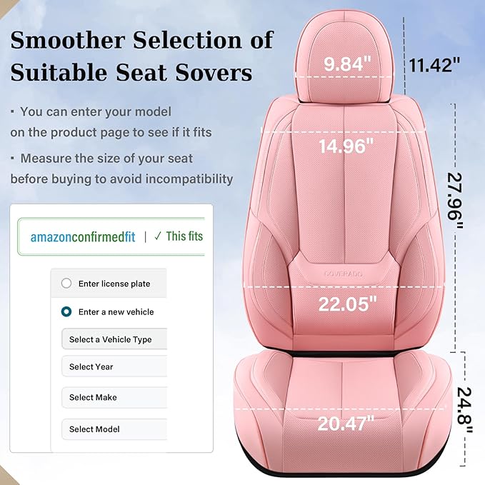 Coverado Seat Covers, Car Seat Covers Front Seats, Car Seat Cover, Car Seat Protector Waterproof, Car Seat Cushion Nappa Leather, Pink Seat Covers Carseat Cover Universal Fit for Most Cars
