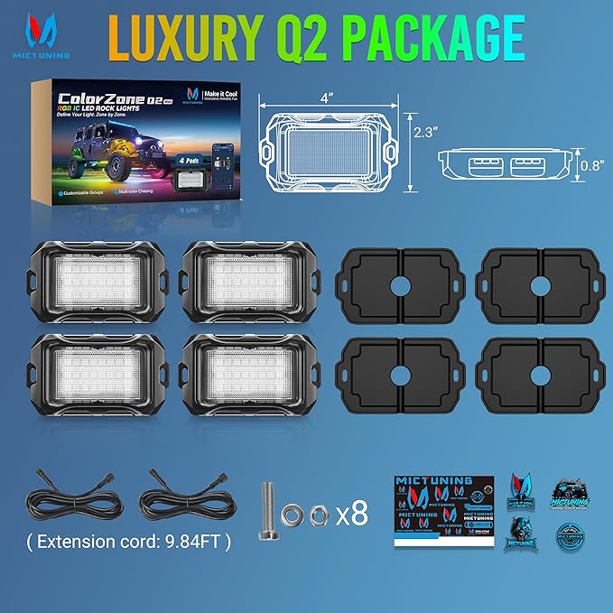 MICTUNING Q2+ MAX RGB+IC Rock Lights - 4 Pods Light (Not inlcude Control Box)