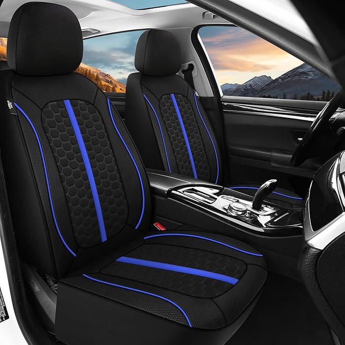 Breathable Premium Car Seat Covers Front Set，3D Air-Mesh Seat Covers for Cars，Comfortable Safety Airbag Compatible，Universal for Most Cars Sedan Truck SUV(Black/Blue)