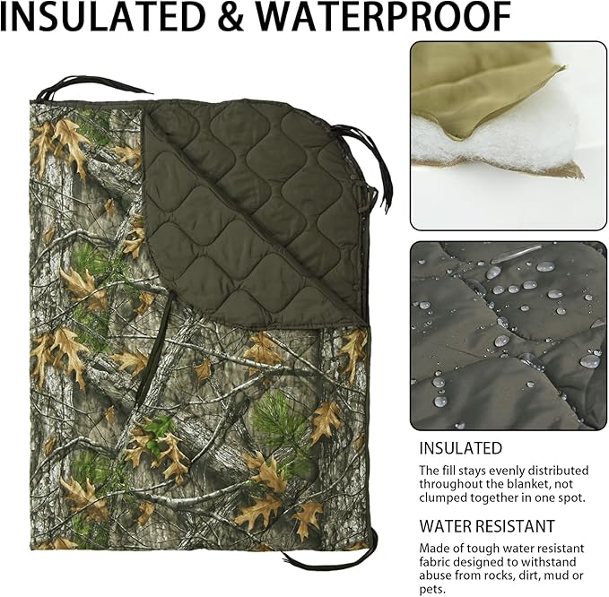 Military Poncho Liner 60”x 79” Camping Blanket Insulation Compact Waterproof for Travel Stadium Outdoor Camping