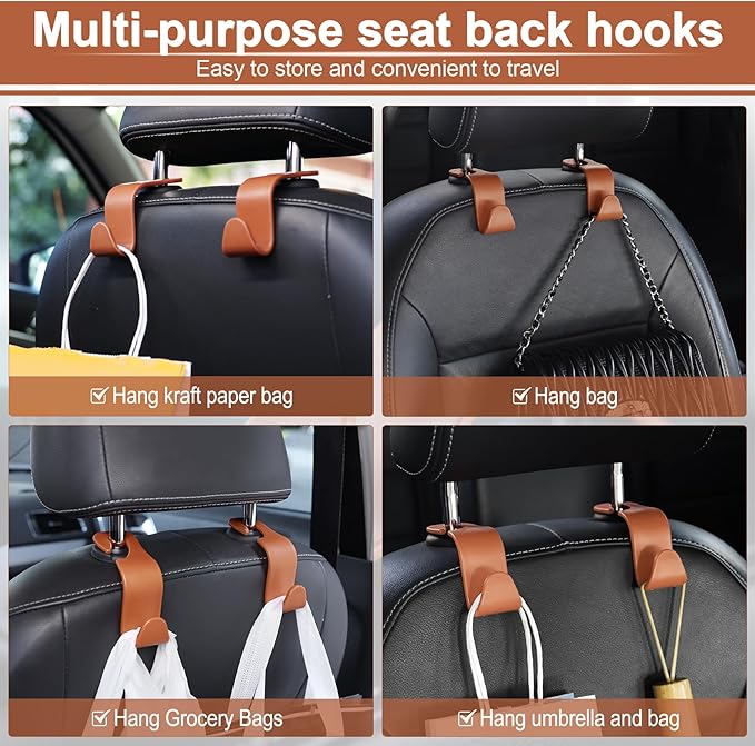 LivTee Car Seat Headrest Hook, Auto Seat Hook Hangers Organizer Interior Accessories for Purse Coats Umbrellas Grocery Bags Handbag, 4-Pack - Blown
