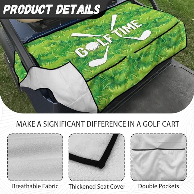 Biyejit Golf Cart Seat Covers with 4 Pockets Golf Cart Seat Towel Blanket Fits 2-Seat Golf Carts, Golf Cart Accessories