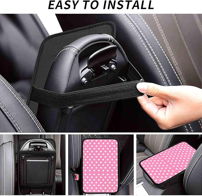 Car Armrest Cover Auto Center Console Pad Arm Rest Cushion Soft Car Accessories Universal for Most Vehicle (Pink Polka Dot Pattern Design)