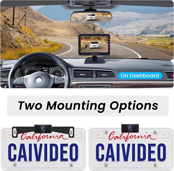 Backup Camera HD 1080P Wired Easy Setup Plug-Play Rear View License Plate Bracket Camera Motion Detection IP69 Waterproof - 4.3 inch Monitor Full Color Clear Night Vision Camere for Car Truck SUV RV