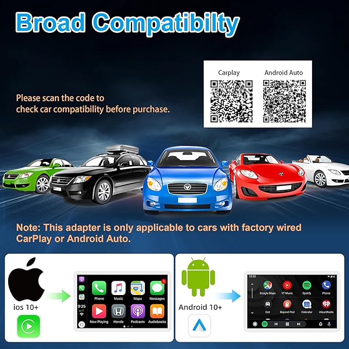 ossomo Wireless CarPlay Adapter,2 in 1 CarPlay & Android Auto Wireless Adapter for Cars,Convert Wired to Wireless with USB/Type-C,Plug Play Car Play for iOS 10+ /Android 10+
