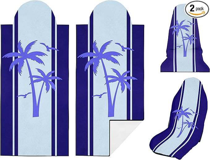 2 Pack Car Seat Towel Covers, Sweat Protector for Front Seats, Premium Thickened Microfiber with Elastic Strap, Breathable & Quick Dry, Machine Washable Cover for Gym Running Universal Fit Palm Tree