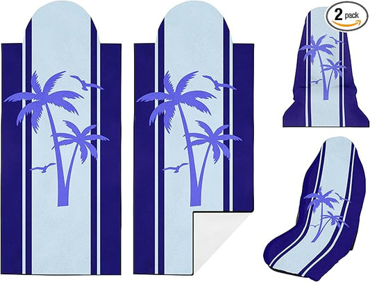 2 Pack Car Seat Towel Covers, Sweat Protector for Front Seats, Premium Thickened Microfiber with Elastic Strap, Breathable & Quick Dry, Machine Washable Cover for Gym Running Universal Fit Palm Tree