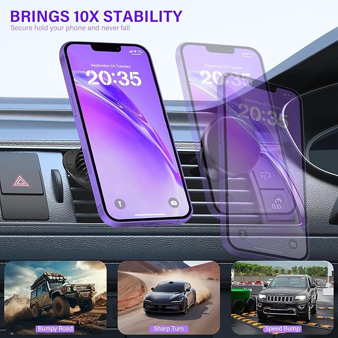 Magnetic Car Phone Holder, N55 Strong Magnets, 360° Rotation Dashboard Magnetic Phone Holder for Car, Folding Car Magnet Phone Mount for iPhone 16 15 14 13 Pro Max (Round-5)