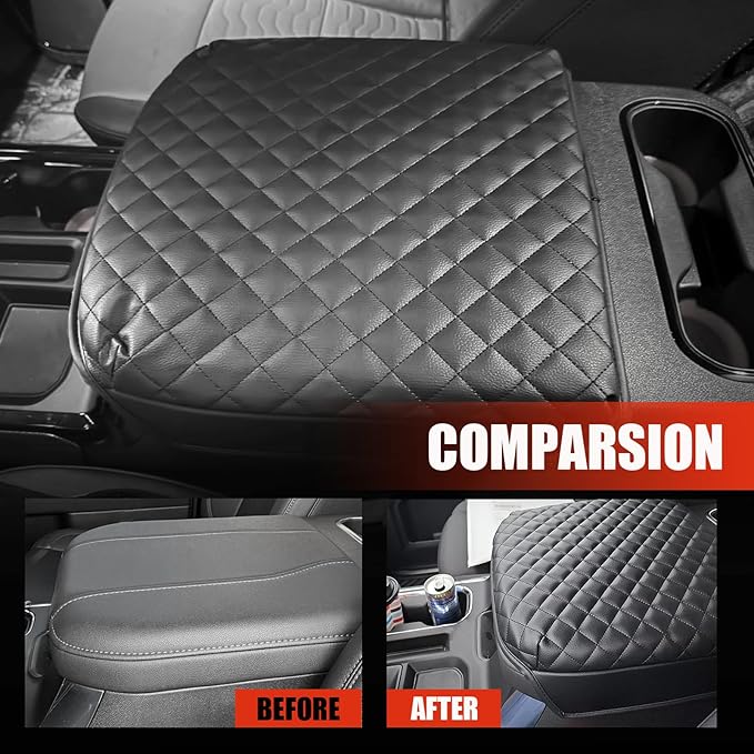 Center Console Cover for Chevy Silverado/GMC Sierra 2019-2025, Tahoe/Suburban/Yukon 2021-2024 2025, Vinyl Leather Console Lid Cushion Silverado Accessories, Bucket Seat (Black)