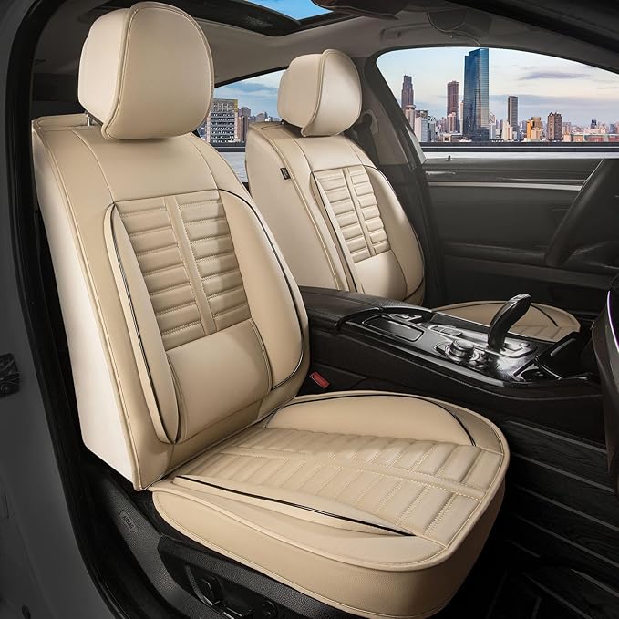 Car Seat Covers Fit for Kia Sorento 2007-2023 2024 2025 Front Set Leather Seat Covers Set with Lumbar Support Premium Automotive Cushion Protector(2 Seat, Beige)