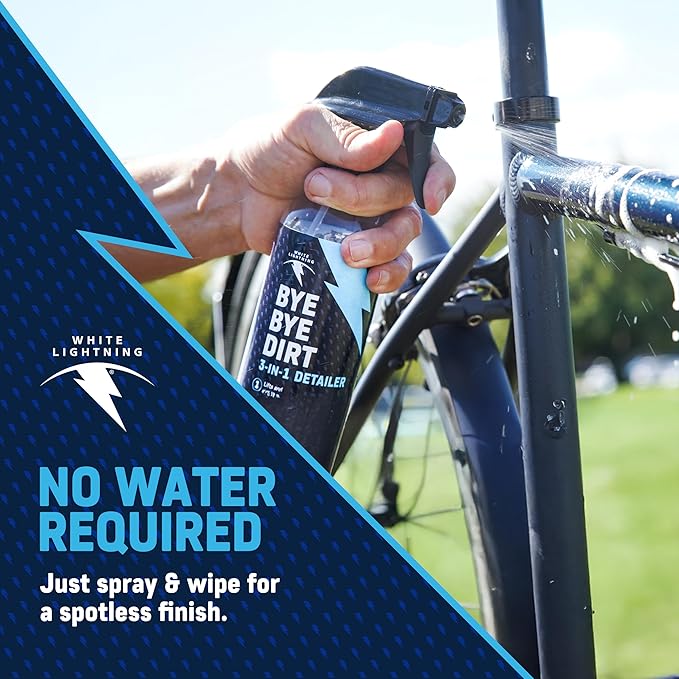 White Lightning Dry Weather Bike Care Kit – Complete Bicycle Cleaning Kit with Clean Ride Wax Chain Lube, Clean Streak Degreaser, and Bye Bye Dirt Bike Detailer for Dry Conditions
