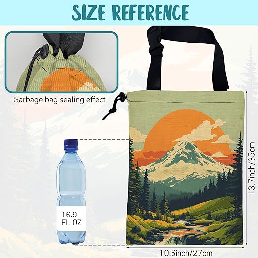 Car Garbage Bag Retro Orange Sun Mountain Hanging Canvas Car Trash Bag Drawstring Car Back Seat Organizer for Car Back Front Seat Console with Adjustable Buckle
