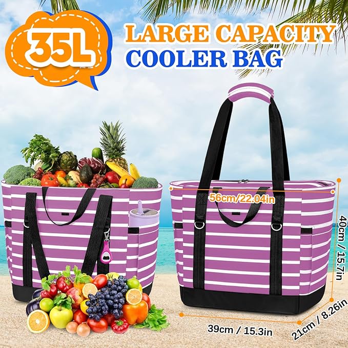 HUANLANG Soft Cooler Bag Insulated for Travel,Large Insulated Grocery Bags with Zippered Top,PEVA Collapsible Food Delivery Cooler Bag for Beach, Travel, Picnics