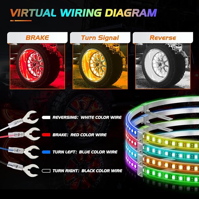 Nilight 4PCS 17.5inch LED Wheel Ring Lights RGB with APP and Remote Control Neon Lights Million Colors w/Turn Signal and Braking Function for Car Van SUV Truck