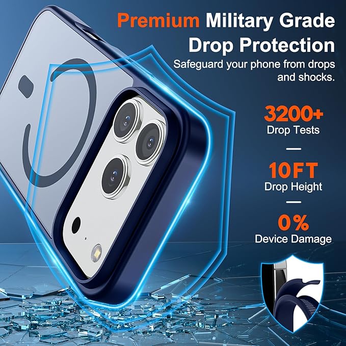 SUPFINE Magnetic for iPhone 17 Pro Case (Compatible with MagSafe)(Military Grade Drop Protection) Translucent Matte Shockproof with Anti-Fingerprint Phone Cover,Navy Blue