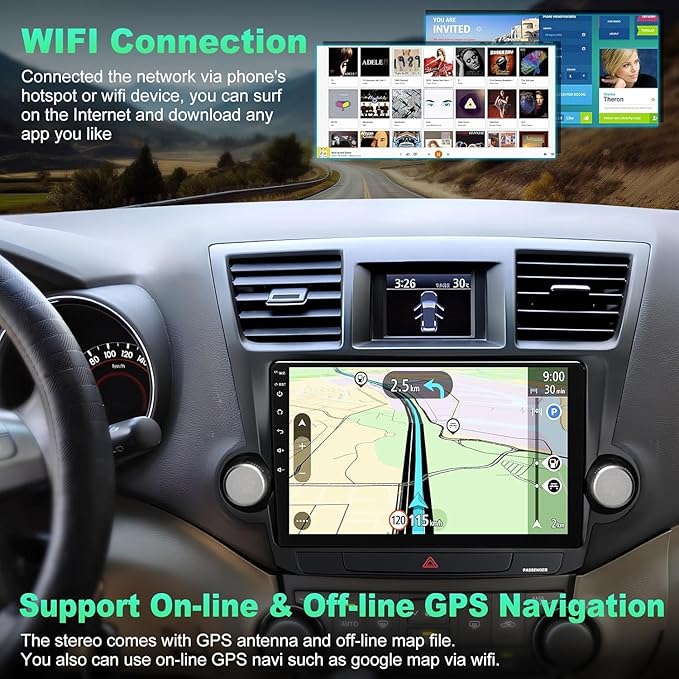 4G+64G Car Radio Stereo for Toyota Highlander 2008-2013, Wireless Carplay&Android Auto with Android 12 Support Bluetooth/Voice Control/GPS/WiFi/Back-up Camera/SWC/FM, 10.2 Inch IPS Touch Screen