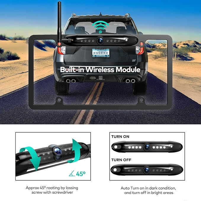 Backup Camera for RV, Split Screen 5 Inch HD Monitor W/Wireless License Plate Backup Camera & Wireless Rear View Camera, IR Night Vision Waterproof For Trailer, 5th Wheel