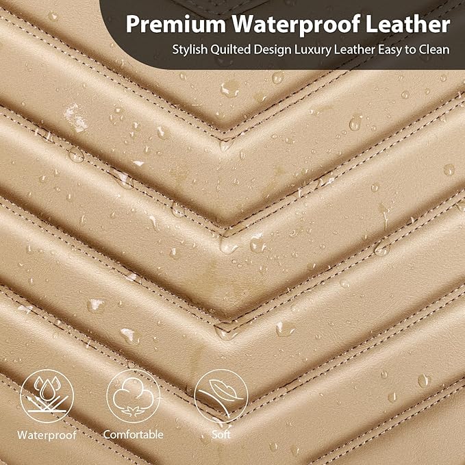 CAR PASS 3D Foam Faux Leather Car Seat Covers Full Set,Waterproof Tan Leather Seat Cover for Cars,Luxury Universal Fit Anti-Slip for SUV Truck Sedan Automotive,Armrest Airbag Compatible,All Beige