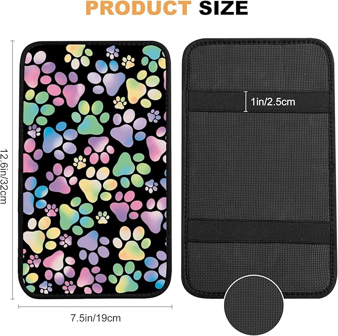Universal Car Center Console Cushion Pad,Dog Paw Print 2 Car Armrest Pad Car Armrest Seat Box Cover Protector for Most Vehicle, SUV, Truck, Car