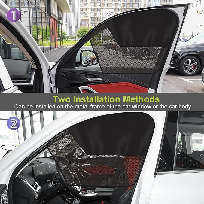 Car Window Shades, 2Pack Magnetic Front Car Window Cover, Half Blackout & Half See-Through Driver Side Window Sun Shade for Eating/Breastfeeding/Taking a Nap/Clothes Changing/Camping
