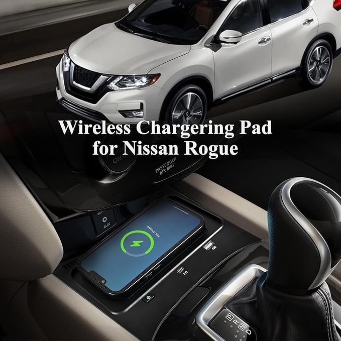 Wireless Charger for Nissan Rogue S, SV, SL, 30W Fast Charging USB-A USB-C 15W Wireless Charger Pad Panel for Nissan Rogue T32 2014-2020, Hybrid 2017-2019, Sport 2017-2020 Accessories