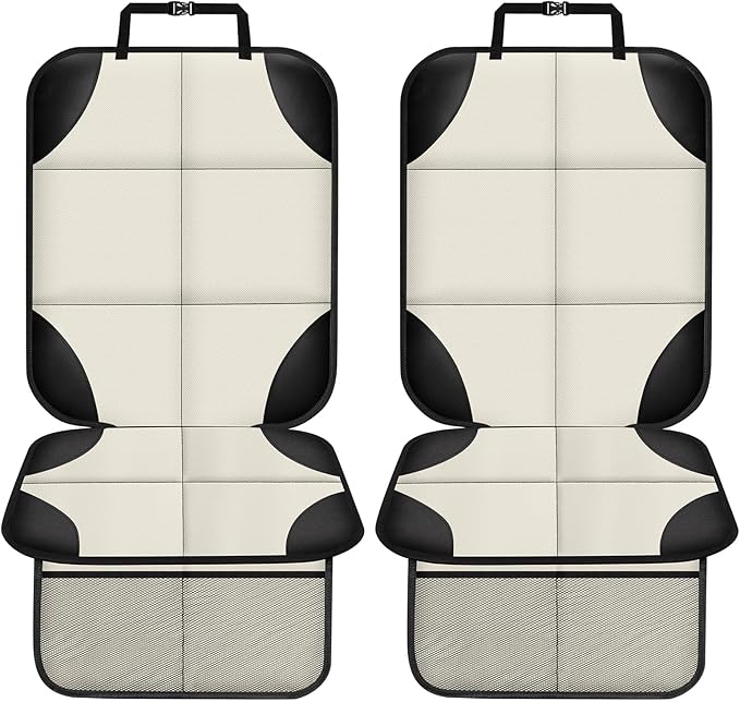 XHYANG Car Seat Protector 1 Pack Car Seat Cushion Mat Thickest Padding,Waterproof 600D Fabric Car Seat Covers for Non-Slip Backing Mesh Pockets for Baby and Pet (Beige, 2 Pcs)