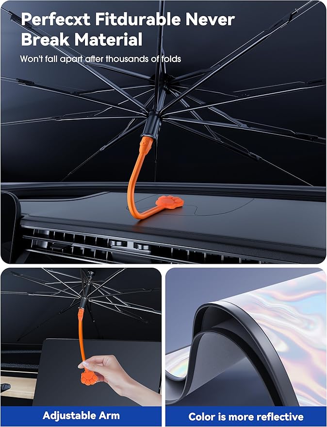 helloleiboo Car Windshield Sun Shade Umbrella,Colorful 360°Rotating Foldable Windshield Sun Shade Front Window Reflective Polyester Blocks Heat and Sun Sun Shade for Cars SUV