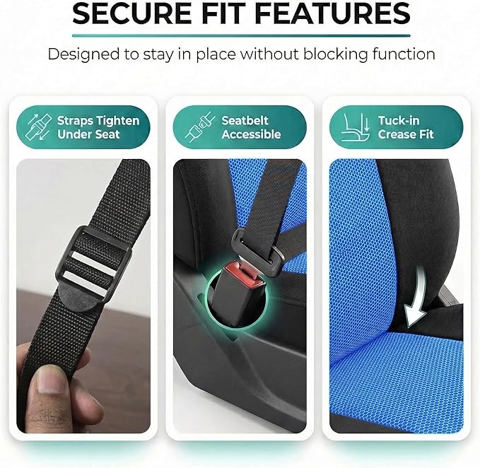FH Group Automotive Car Seat Covers Blue Interior Front Seats Only Accessories High Back Combo Classic Cloth Car Seat Cover Front Set Universal Fit Cars Trucks and SUV Car Interior Accessories