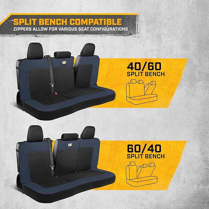 Cat MeshFlex Blue & Black Rear Seat Cover for Car – Durable Canvas & Mesh Design 60/40 Split Bench Protector for Cars, Trucks & SUVs – Back Seat Cover for Rear Bench – Interior Car Accessory