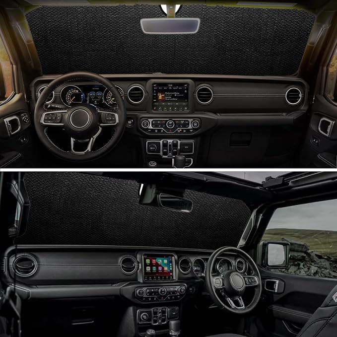 Windshield Sun Shade Compatible with Jeep Wrangler JK JKU JL JLU 1997-2023 & Jeep Gladiator JT 2020-2023 16.5"x52.5" Folding Front Window Sun Shade for Car Accessories (American Flag)