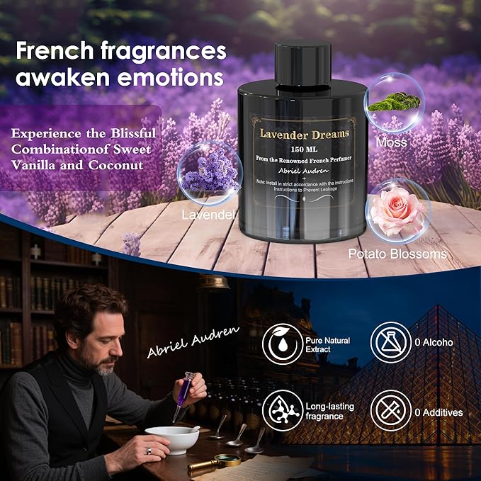 Car Air Freshener, Smart Car Air Freshener, Music-Synced RGB Ambient Lights with Auto On/Off, 150ml, Suitable for Cars, Homes, Offices, Bedrooms (Lavender)