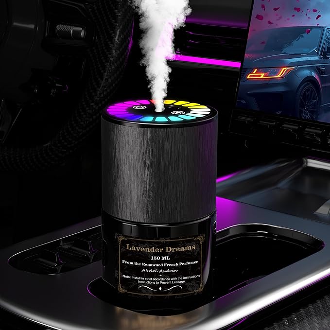 Car Air Freshener, Smart Car Air Freshener, Music-Synced RGB Ambient Lights with Auto On/Off, 150ml, Suitable for Cars, Homes, Offices, Bedrooms (Lavender)