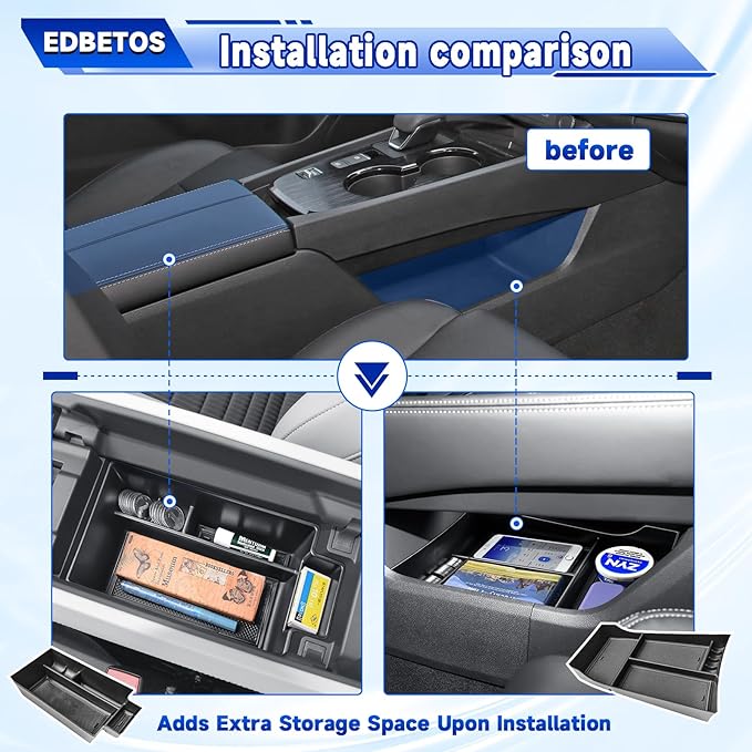 EDBETOS 2PCS/Set Center Console Organizer Compatible with Nissan Rogue 2021-2023 2024 2025 2026 Interior Accessories Lower Console Armrest Secondary Storage Box Pallet Middle Insert Tray Black ABS