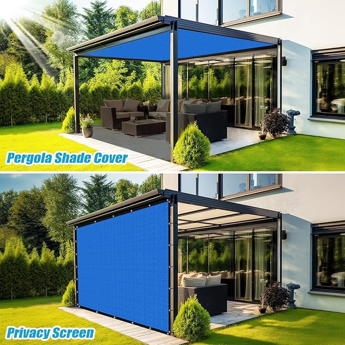 Amagenix 90% Pergola Shade Cover 5' X 9' Sun Shade Cloth with Grommets for Outdoor Garden Patio Porch, Commercial Grade 200 GSM - Cable Zip Ties Included (We Customized) GN108, Blue