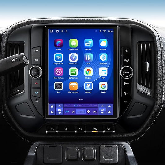12.1" Radio Upgrade for Chevy Silverado GMC Sierra 2014-2018 8Core Sierra Stereo Android 13 T-Style Vertical Screen Headunit Wireless CarPlay Android Auto GPS 48EQ Backup Camera Mic,4+64G