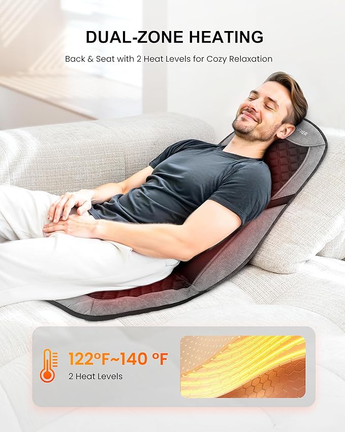 COMFIER Back Massager with Heat,Massage Chair Pad,Massage Seat Cushion with Adjustable Lumbar Support,Back Massage for Pain Relief,Chair Massager for Recliner,Gifts for Women Men Mom Dad