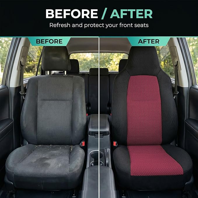 FH Group Automotive Front Car Seat Covers for SUV, Trucks, Sedan and More - Universal Fit Front High Back Design Interior Accessories - 3D Mesh Fabric Center Panel - Burgundy