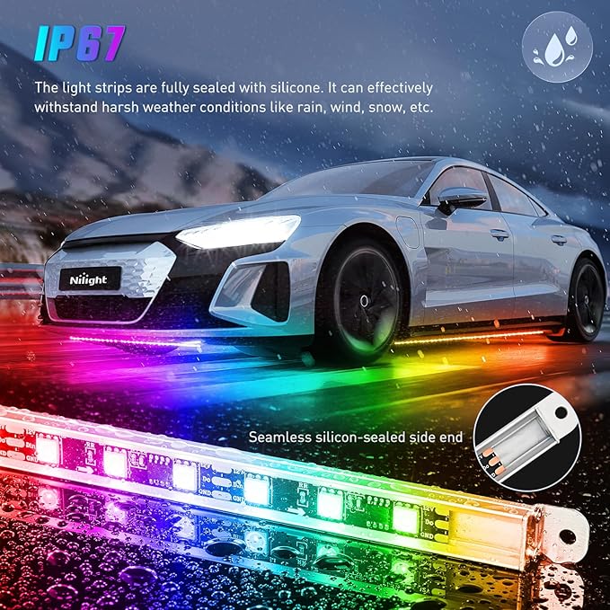 Nilight 8Pcs Aluminum Underglow Neon Accent Strip Lights 396 LEDs Dream Color Door Assist Multi Modes Sound Active Function Music with APP, Remote Control Underbody Light for Car Truck RV