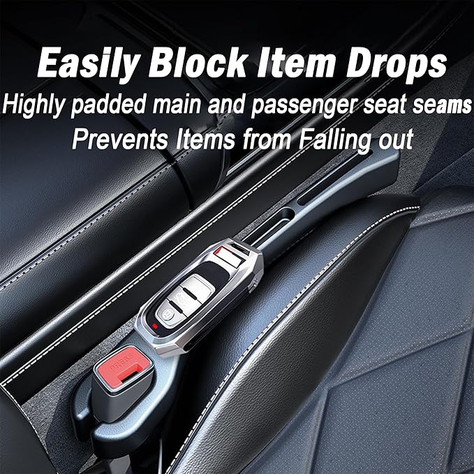 2PCS Car Seat Gap Filler，Gap Stopper Fill Gap Between Seat and Console，Built-in Recessed Storage Organizer，Universal for Most Cars Trucks SUVs to Stop Things from Dropping（Black）