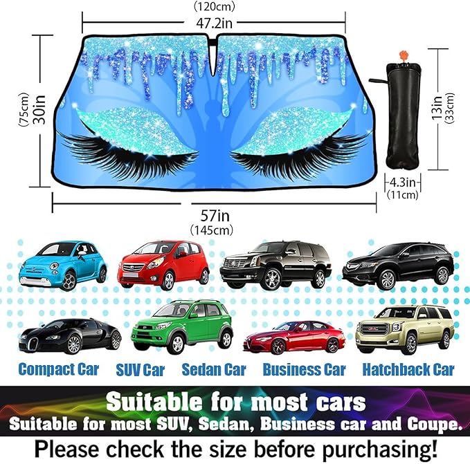 Socira Gorgeous Eyelash Car Windshield Sunshade Umbrella Foldable Visor Umbrella Sun Shade Cover Sunshade Front Window Cover Car Accessories Blocks Uv Rays (57" X 30")