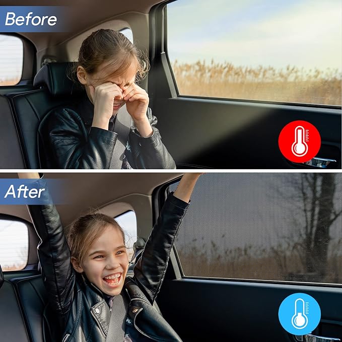 Car Window Shades, 2 Pack Breathable Mesh Car Side Back Window Sun Shades, Stretchy Window Screen for Baby Family Pet UV Protection, Window Covers Fit for Most(95%) of Cars - (Medium 39"x19")