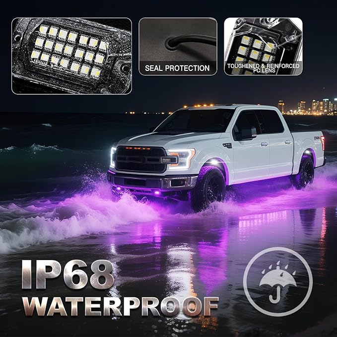 20 Pods Full Angle RGBW LED Rock Lights, 6500K Pure White RGB Rock Light for Semi Truck Jeeps Trailer Pickup Offroad Boat RV Underbody 12V Waterproof Neon Underglow Kit with APP/RF Control Sync Music