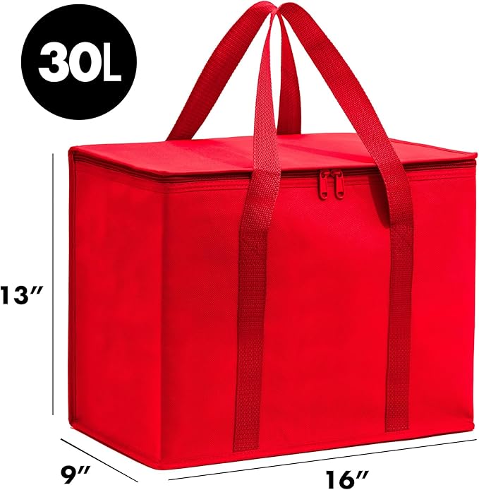 Carrywell (Not Made In China) Insulated Reusable Grocery Bags, Catering and Delivery Bag For Hot and Cold Food, Collapsible Thermal Tote For Doordash